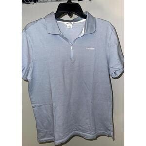Calvin Klein Men’s Light Blue Zip Polo Shirt – Size M – Classic Fit Casual Polo